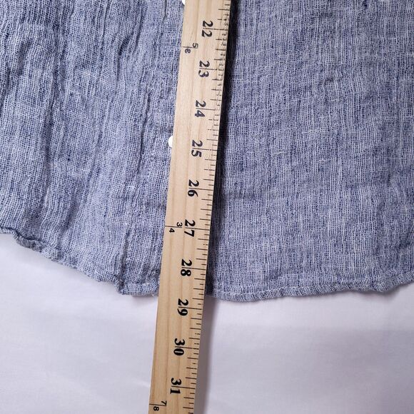 Tahari Linen Shirt Womens Medium Blue Button Down - Picture 6 of 9
